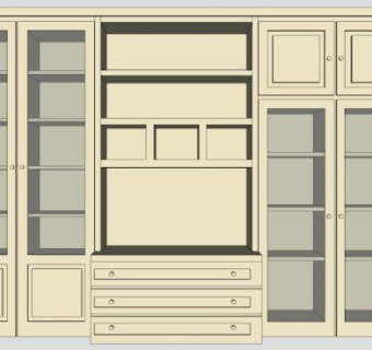 黄色电视柜书架SU模型下载_sketchup草图大师SKP模型