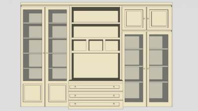 黄色电视柜书架SU模型下载_sketchup草图大师SKP模型