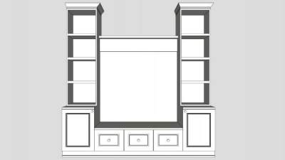 白色欧式简易电视柜SU模型下载_sketchup草图大师SKP模型