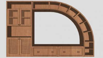 书柜棕色电视架SU模型下载_sketchup草图大师SKP模型