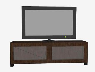带有平板电视的实木电视柜SU模型下载_sketchup草图大师SKP模型