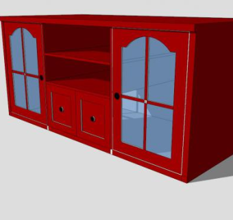 红色玻璃电视柜SU模型下载_sketchup草图大师SKP模型