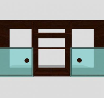 有玻璃门的深色电视柜SU模型下载_sketchup草图大师SKP模型