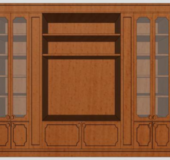 实木的电视柜书柜SU模型下载_sketchup草图大师SKP模型