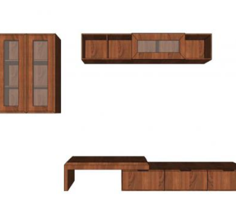 现代棕色实木电视柜SU模型下载_sketchup草图大师SKP模型