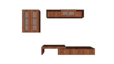 现代棕色实木电视柜SU模型下载_sketchup草图大师SKP模型