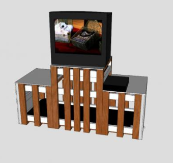 木制镂空电视柜SU模型下载_sketchup草图大师SKP模型
