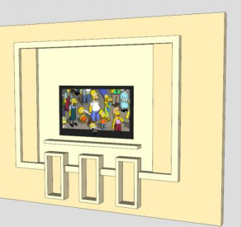 客厅黄色现代电视柜SU模型下载_sketchup草图大师SKP模型