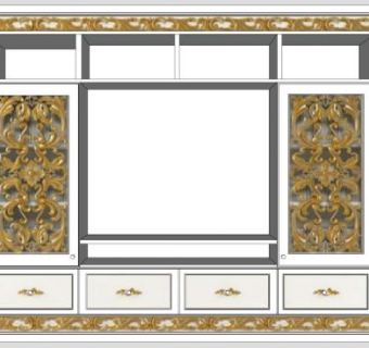 高档的电视柜书柜SU模型下载_sketchup草图大师SKP模型