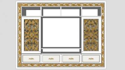 高档的电视柜书柜SU模型下载_sketchup草图大师SKP模型