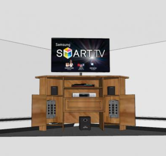 角落里木制小型电视站SU模型下载_sketchup草图大师SKP模型