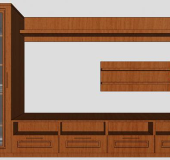 棕色实木电视柜带橱窗SU模型下载_sketchup草图大师SKP模型