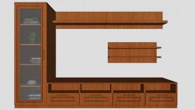 棕色实木电视柜带橱窗SU模型下载_sketchup草图大师SKP模型