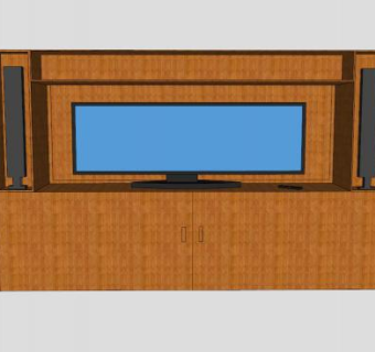 一个木架的电视柜带电视SU模型下载_sketchup草图大师SKP模型