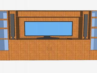 一个木架的电视柜带电视SU模型下载_sketchup草图大师SKP模型