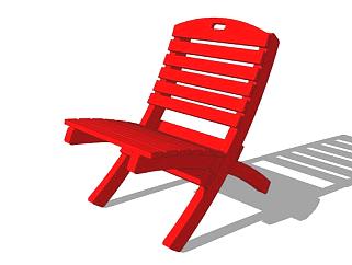 户外红色木椅子SU模型下载_sketchup草图大师SKP模型