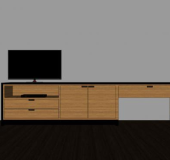 实木带电视带抽屉电视柜SU模型下载_sketchup草图大师SKP模型