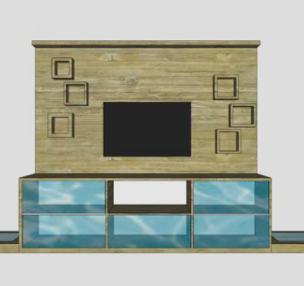 现代木制玻璃电视柜SU模型下载_sketchup草图大师SKP模型