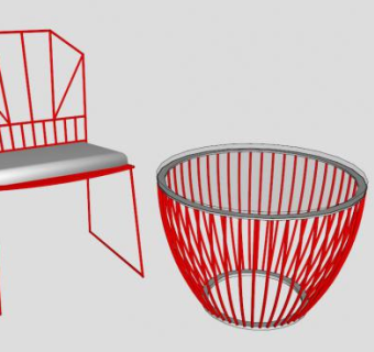 户外桌椅红色椅SU模型下载_sketchup草图大师SKP模型
