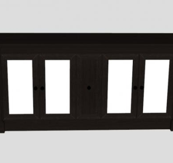 黑色复古电视柜SU模型下载_sketchup草图大师SKP模型