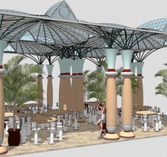 户外椅半透明餐厅树冠SU模型下载_sketchup草图大师SKP模型