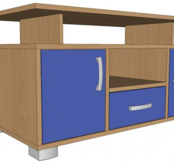 木制蓝色电视柜SU模型下载_sketchup草图大师SKP模型