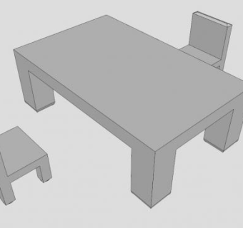 公用基础白色桌椅SU模型下载_sketchup草图大师SKP模型