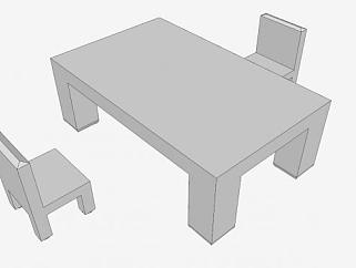 公用基础<em>白色桌椅</em>SU模型下载_sketchup草图大师SKP模型