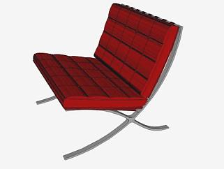 巴塞罗那椅红色椅SU模型下载_sketchup草图大师SKP模型