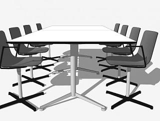 长方形脊柱办公桌椅SU模型下载_sketchup草图大师SKP模型