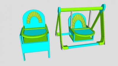 公用秋千高椅SU模型下载_sketchup草图大师SKP模型