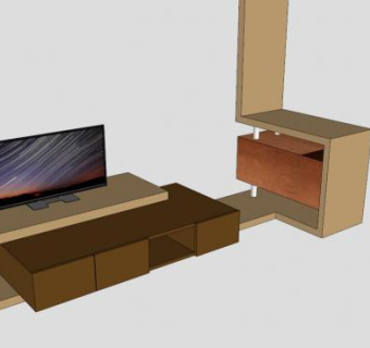 现代简约棕色电视柜SU模型下载_sketchup草图大师SKP模型