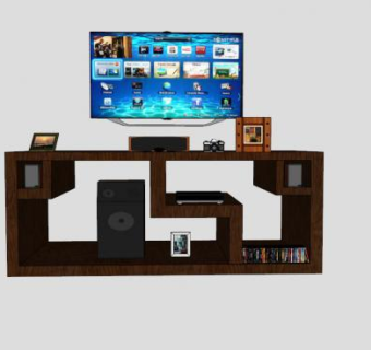 自制棕褐色电视柜SU模型下载_sketchup草图大师SKP模型