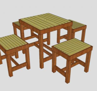 实木桌凳SU模型下载_sketchup草图大师SKP模型