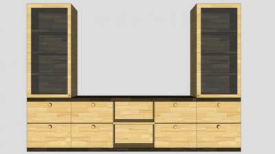 落地玻璃黄色电视柜SU模型下载_sketchup草图大师SKP模型