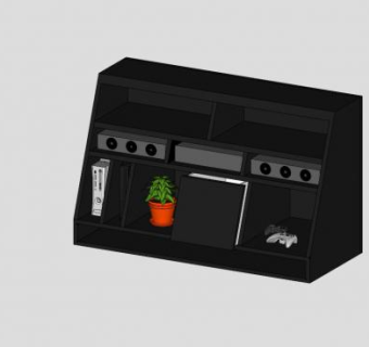 现代黑色音响电视柜SU模型下载_sketchup草图大师SKP模型
