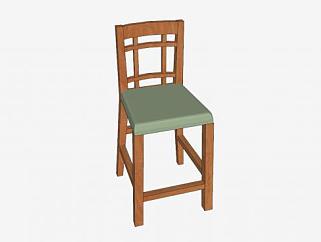 实木单椅座椅SU模型下载_sketchup草图大师SKP模型