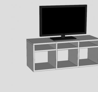 简欧白色地柜式电视柜SU模型下载_sketchup草图大师SKP模型