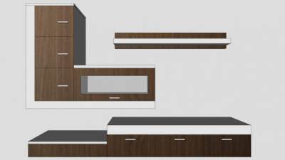 吊柜与地柜组合的电视柜SU模型下载_sketchup草图大师SKP模型