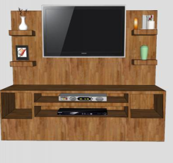 整面墙时尚电视柜SU模型下载_sketchup草图大师SKP模型