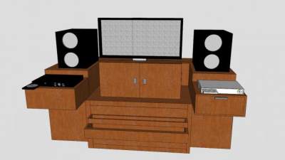 棕色实木客厅电视柜SU模型下载_sketchup草图大师SKP模型