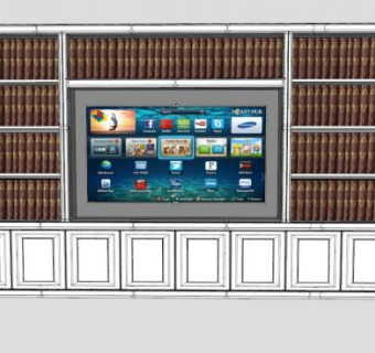 整面墙白色电视柜SU模型下载_sketchup草图大师SKP模型