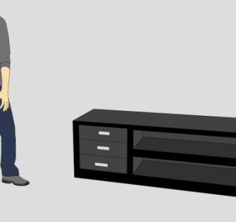 黑色一字型地柜电视柜SU模型下载_sketchup草图大师SKP模型