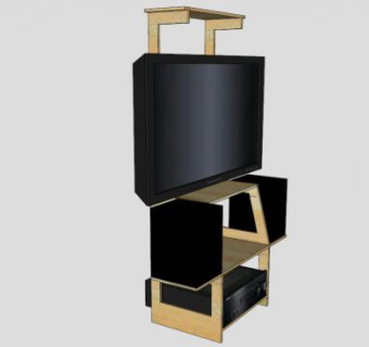木质小型双层电视柜SU模型下载_sketchup草图大师SKP模型