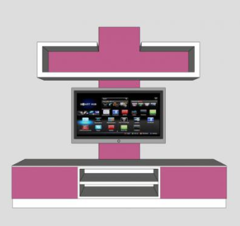 紫色板架式电视柜SU模型下载_sketchup草图大师SKP模型