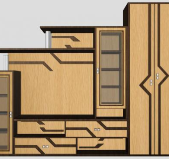 实木组合式电视柜SU模型下载_sketchup草图大师SKP模型