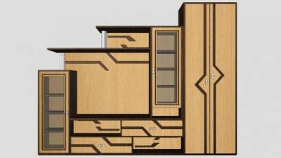 实木组合式电视柜SU模型下载_sketchup草图大师SKP模型