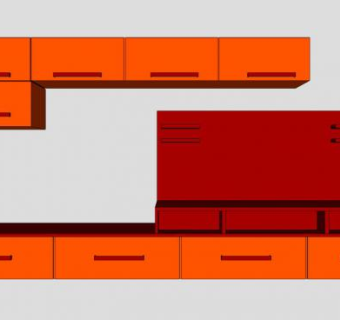 红色板架式电视柜SU模型下载_sketchup草图大师SKP模型