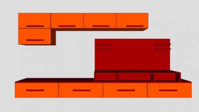 红色板架式电视柜SU模型下载_sketchup草图大师SKP模型