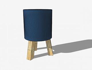 蓝色凳子橡木座椅SU模型下载_sketchup草图大师SKP模型